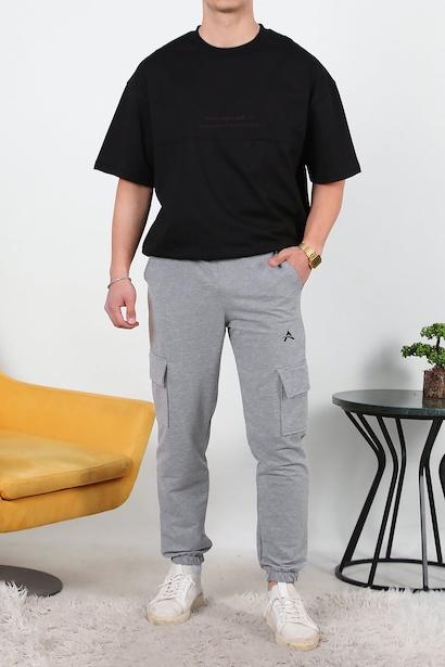 Erkek İki İplik Kargo Cep Paça Lastikli Eşofman 