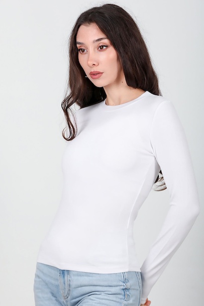 Kadın Bisiklet Yaka Bluz  Ekru 6