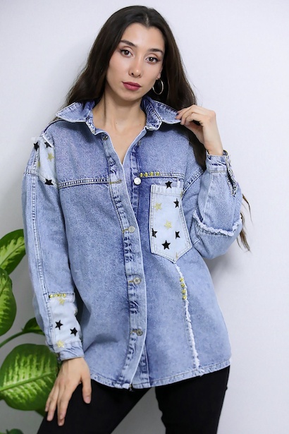 Kadın Yıldız Detaylı Kot Ceket  Kot 6