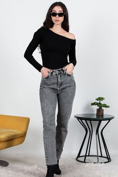 Kadın Yıpratmalı Paça Kesik Pantolon  Antrasit 6