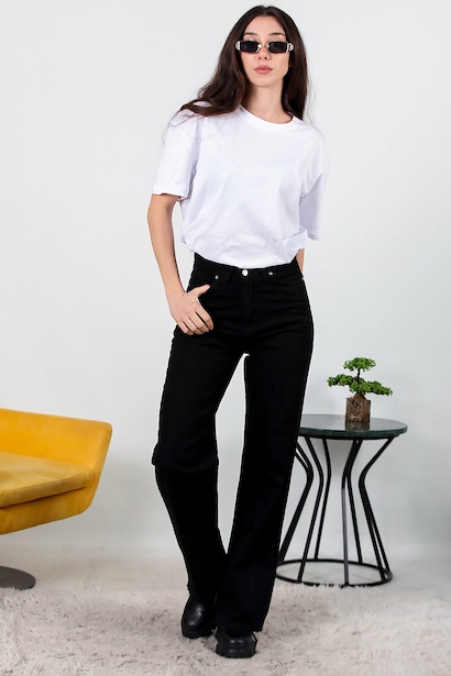 Kadın Yarım Palazza Kot Pantolon  Siyah 6