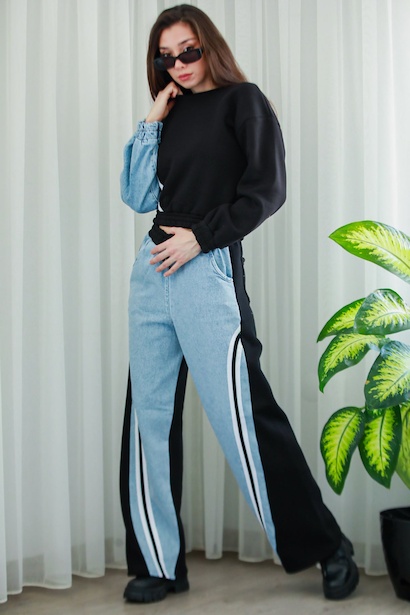 Kadın Önü Kot Detaylı Beli Lastikli Eşofman 