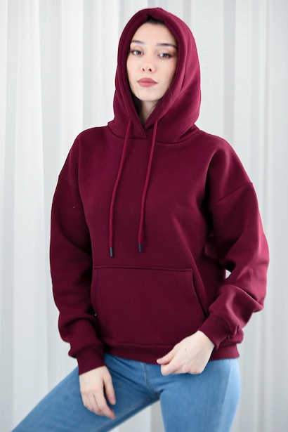 Kadın Kapşonlu Sweat  Bordo 6