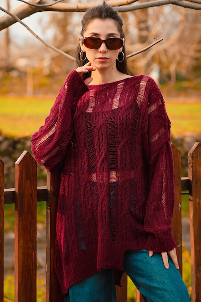 Kadın Kayık Yaka Fileli Triko Bluz 