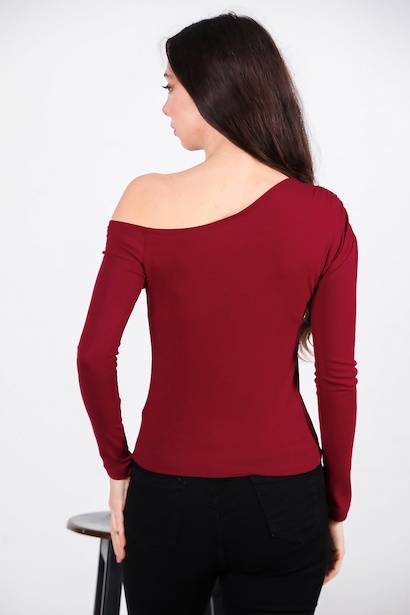 Kadın Omuz Büzgülü Uzun Kol Bluz  Bordo 6