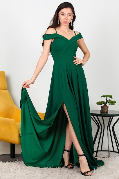 Kadın İp Askılı Uzun Abiye 