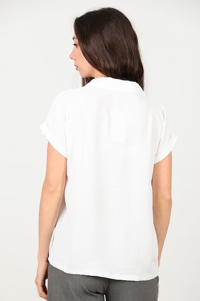 Kadın Gömlek Yaka Bluz  Ekru 6