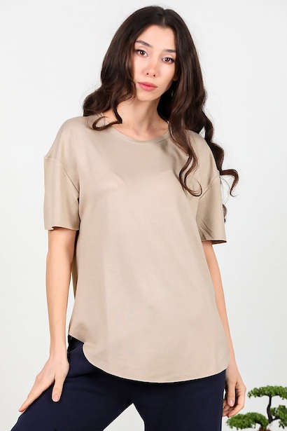 Kadın Eteği Oval Bisiklet Yaka Tshırt 