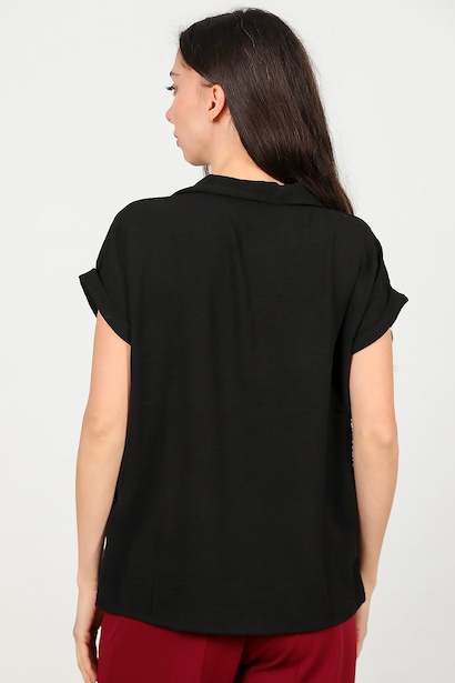 Kadın Gömlek Yaka Bluz  Siyah 6