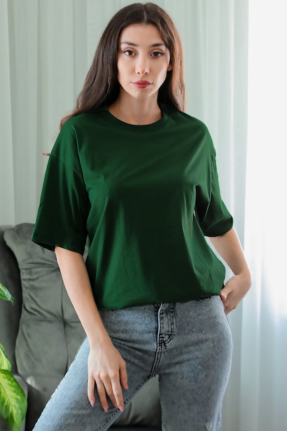 Kadın Bisiklet Yaka Oversize Tshırt 