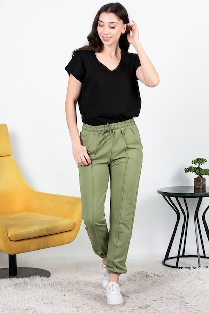 Kadın İki İplik Çimalı Paça Lastikli Eşofman 