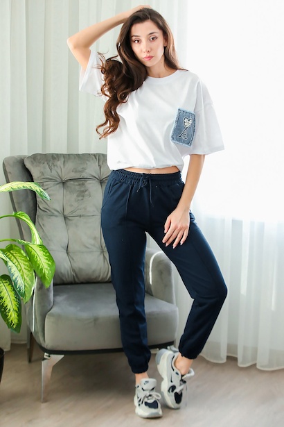 Kadın İki İplik Çimalı Paça Lastikli Eşofman 