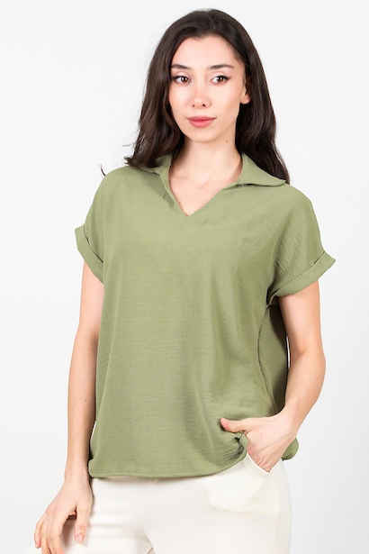 Kadın Ayrobin V Yaka Yakalı Bluz 