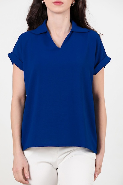 Kadın Ayrobin V Yaka Yakalı Bluz  Saks 6