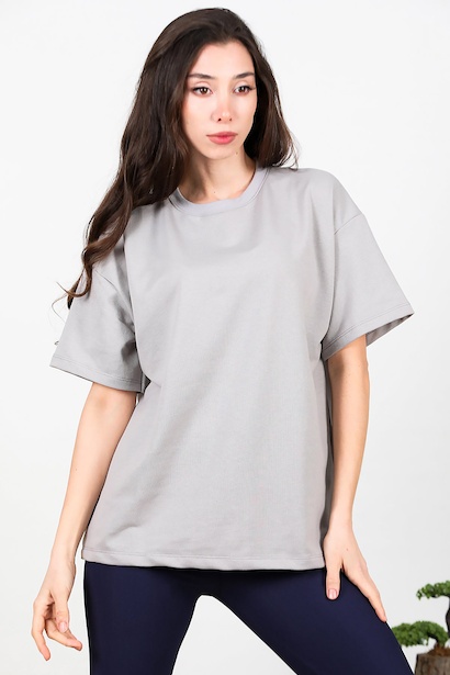 Kadın Bisiklet Yaka Oversize İki İplik Tshirt 