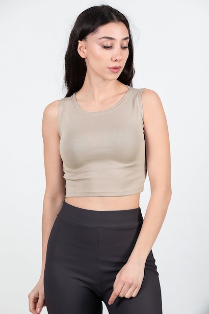 Kadın Kalın Askılı Bluz  Vizon 6