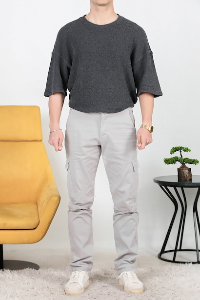 Erkek Kargo Cepli Bol Paça Pantolon  Taş 6