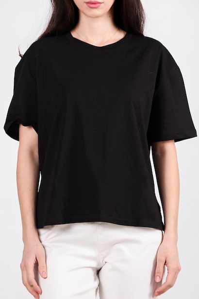 Kadın Yan Yırtmaçlı Bisiklet Yaka Oversize Tshirt Siyah 6