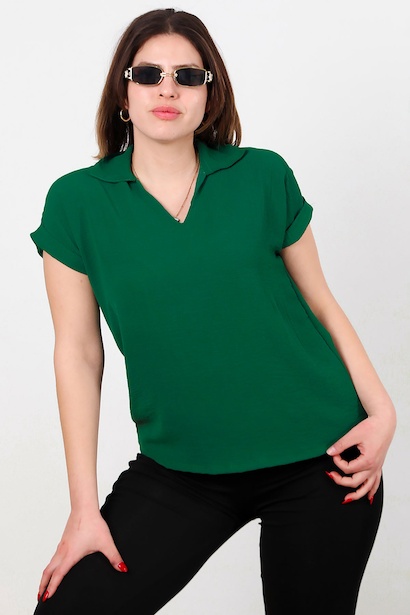 Büyük Beden Ayrobin V Yaka Yakalı Bluz 