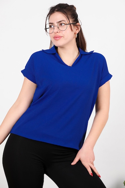 Büyük Beden Ayrobin V Yaka Yakalı Bluz 