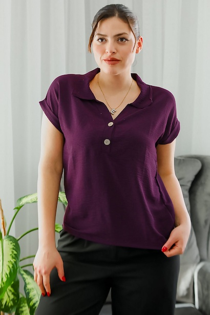 Büyük Beden Gömlek Yaka Bluz 