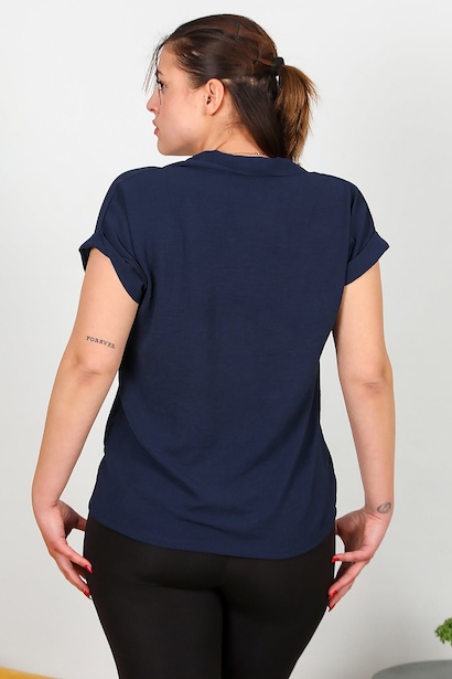 Büyük Beden Gömlek Yaka Bluz  Lacivert 6