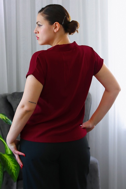 Büyük Beden Gömlek Yaka Bluz  Bordo 6