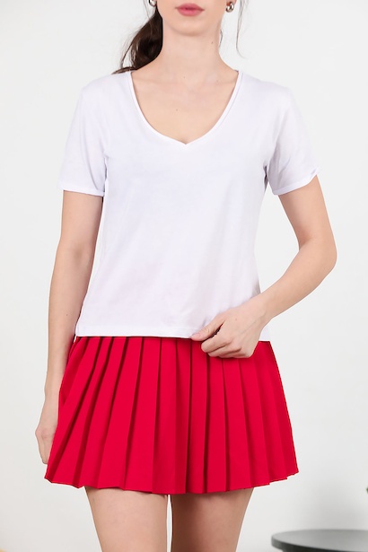 Kadın V Yaka T-shırt  Beyaz 6