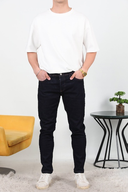 Erkek Sliim Fit Dar Paça Kot Pantolon  Koyu Lacivert 6