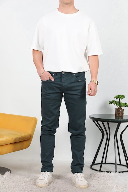 Erkek Düz Paça Likralı Kot Pantolon  Lacivert 6