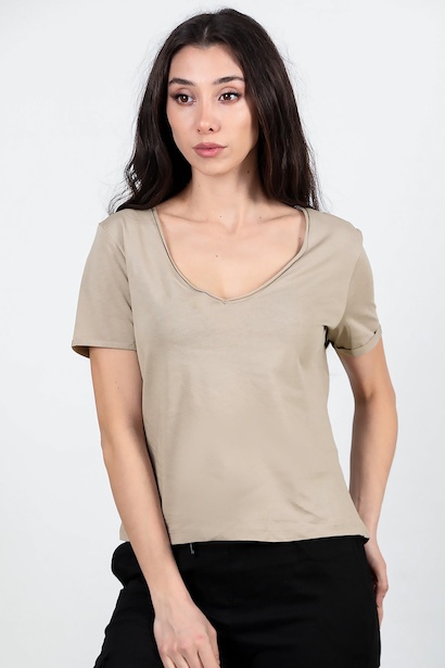Kadın V Yaka T-shırt 