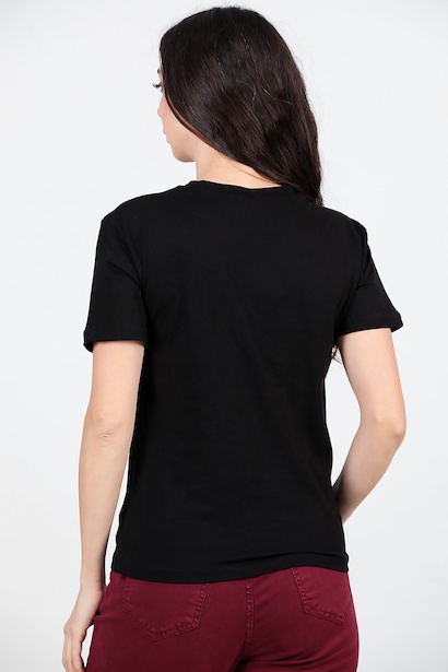 Kadın Bisiklet Yaka T-shırt  Siyah 6