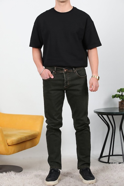 Erkek Slim Likralı Kot Pantolon  Kahverengi 6