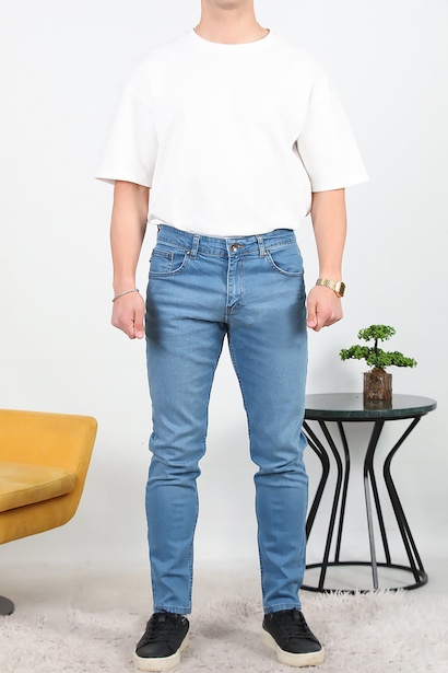 Erkek Slim Likralı Kot Pantolon  Mavi 6