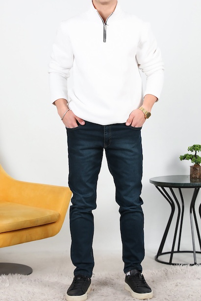 Erkek Slim Likralı Kot Pantolon  Lacivert 6