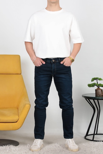 Erkek Slim Likralı Kot Pantolon  Koyu Mavi 6