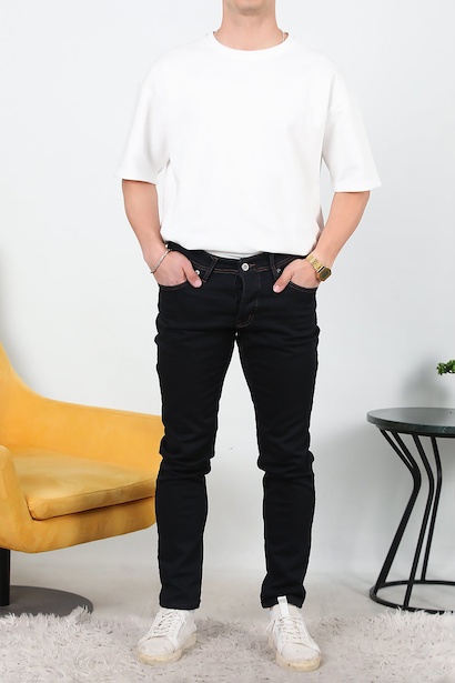 Erkek Slim Düz Paça Kot Pantolon  Koyu Lacivert 6