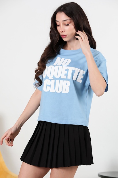 Kadın Önü Baskılı Oversize T-shirt  Mavi 6