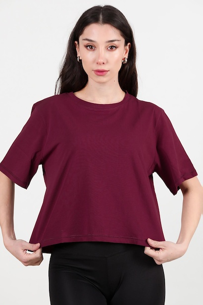 Kadın Bisiklet Yaka T-shirt  Bordo 6