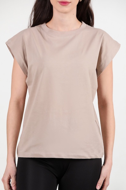 Kadın Bisiklet Yaka Oversize T-shirt  Vizon 6