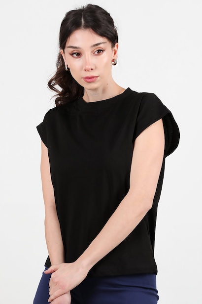 Kadın Bisiklet Yaka Oversize T-shirt  Siyah 6