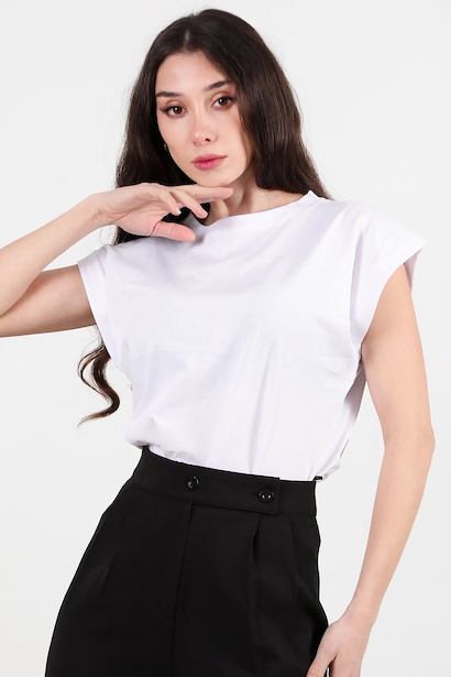 Kadın Bisiklet Yaka Oversize T-shirt 