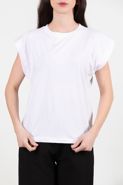 Kadın Bisiklet Yaka Oversize T-shirt  Ekru 6