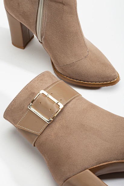 Anna Eva Sivri Burunlu Fermuarlı Kalın Topuklu Bot  Vizon 4