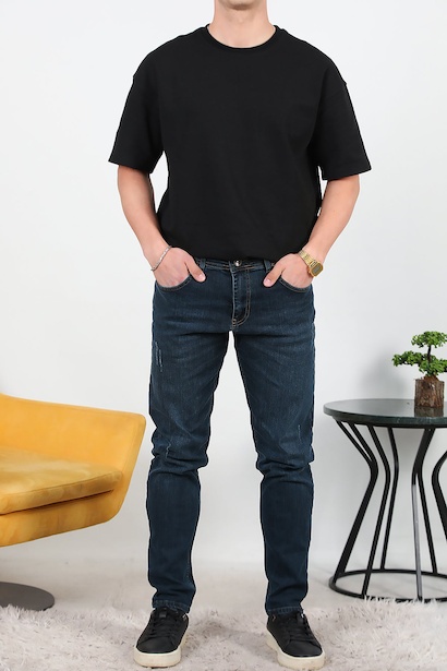 Erkek Likralı Tırnaklı Pantolon  Lacivert 6