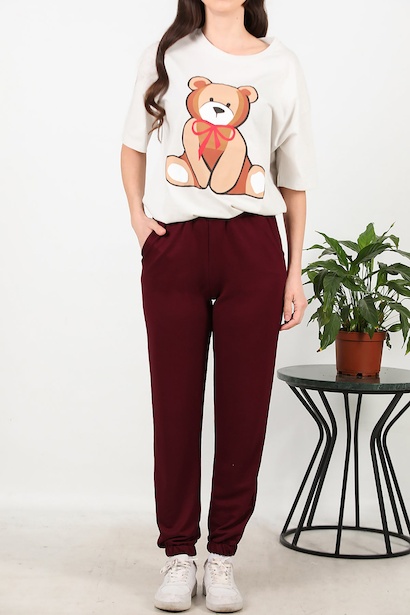 Kadın Bel-paça Lastikli Eşofman  Bordo 6