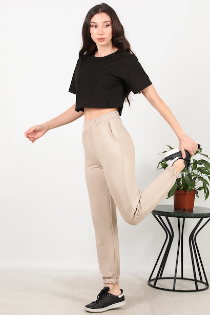 Kadın Bel-paça Lastikli Eşofman  Vizon 6