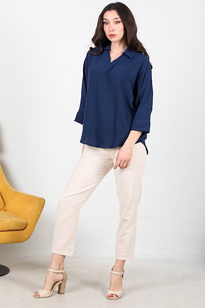 Kadın Pileli Dar Paça Keten Pantolon 