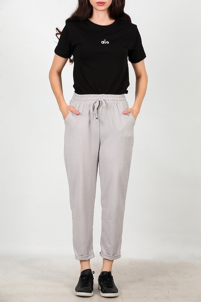 Kadın Bürümcük Duble Paça Pantolon  Gri 6