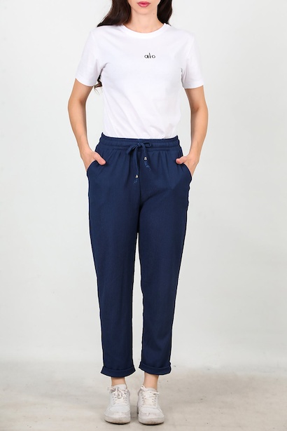 Kadın Bürümcük Duble Paça Pantolon  Lacivert 6